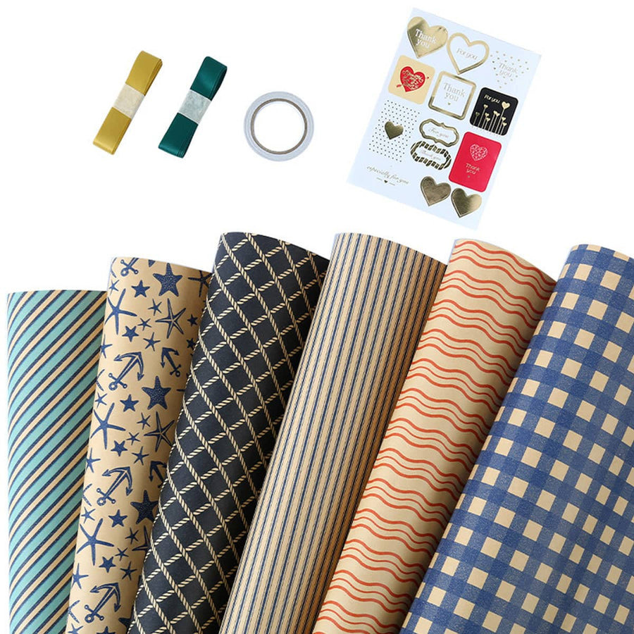 Wrapping Paper Gift Paper Thick Durable for Birthday Holiday - Stripe and Wave Design Set 3