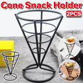 Wrought Iron Cone Snack Rack for Fries and Chips - Black, Pack of 2