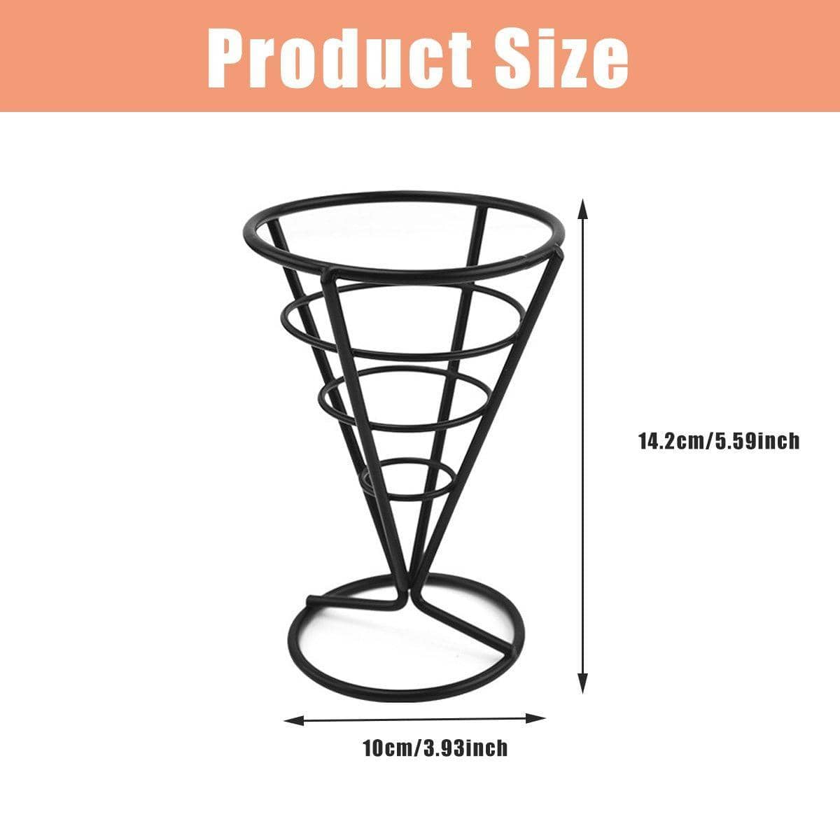 Wrought Iron Cone Snack Rack for Fries and Chips - Black, Pack of 2 - view 3