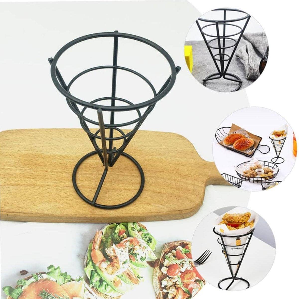 Wrought Iron Cone Snack Rack for Fries and Chips - Black, Pack of 2 - view 4