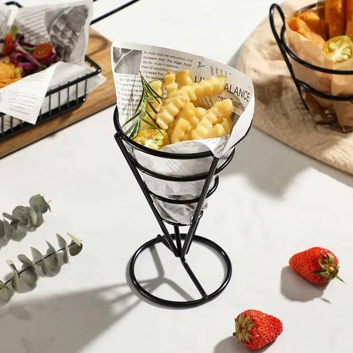 Wrought Iron Cone Snack Rack for Fries and Chips - Black, Pack of 2 - view 5