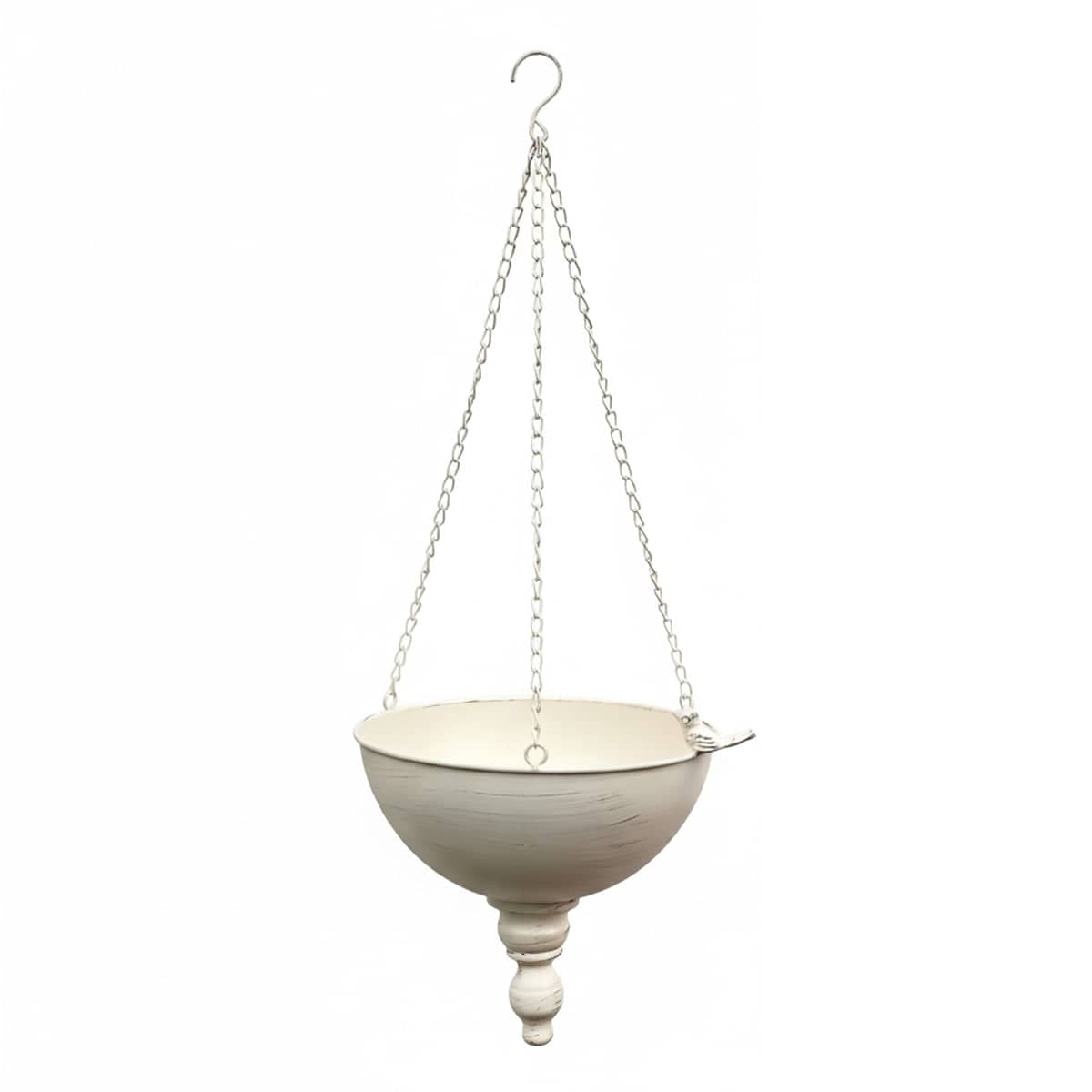 Wrought Iron Hanging Basket Planter with Bird Detail, White 25 cm Bowl - view 2