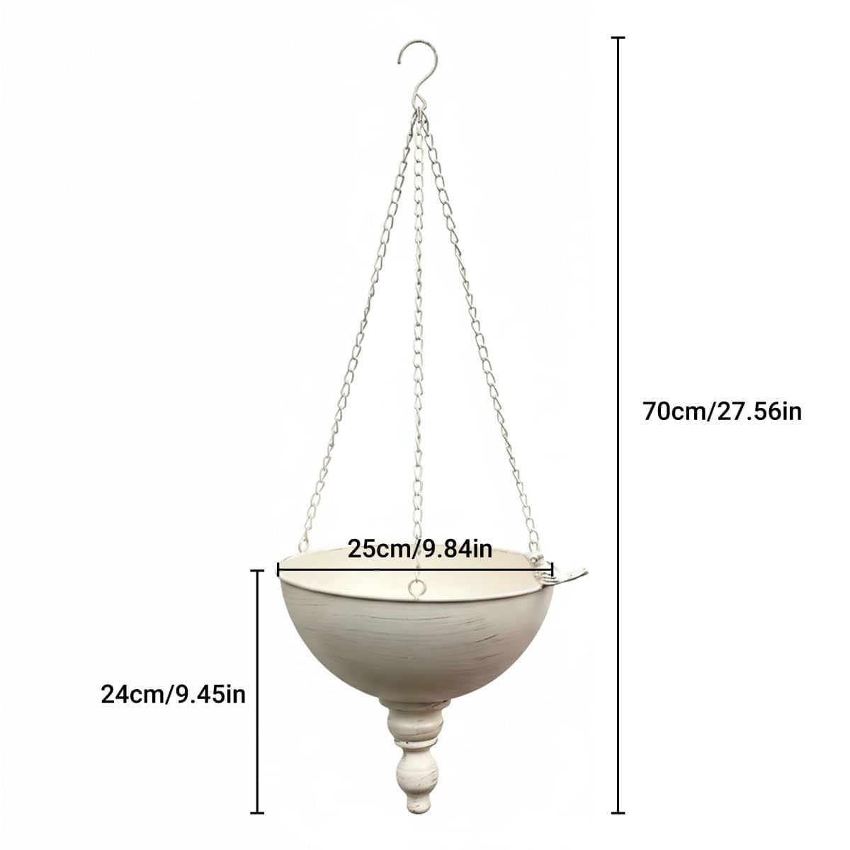 Wrought Iron Hanging Basket Planter with Bird Detail, White 25 cm Bowl - view 3
