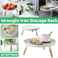 Wrought Iron Tray Storage Rack with Wooden Legs for Kitchen and Living Room