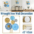 Wrought Iron Wall Decor Flower Design Hanging Ornament, Gold and Blue, 45 x 45 cm