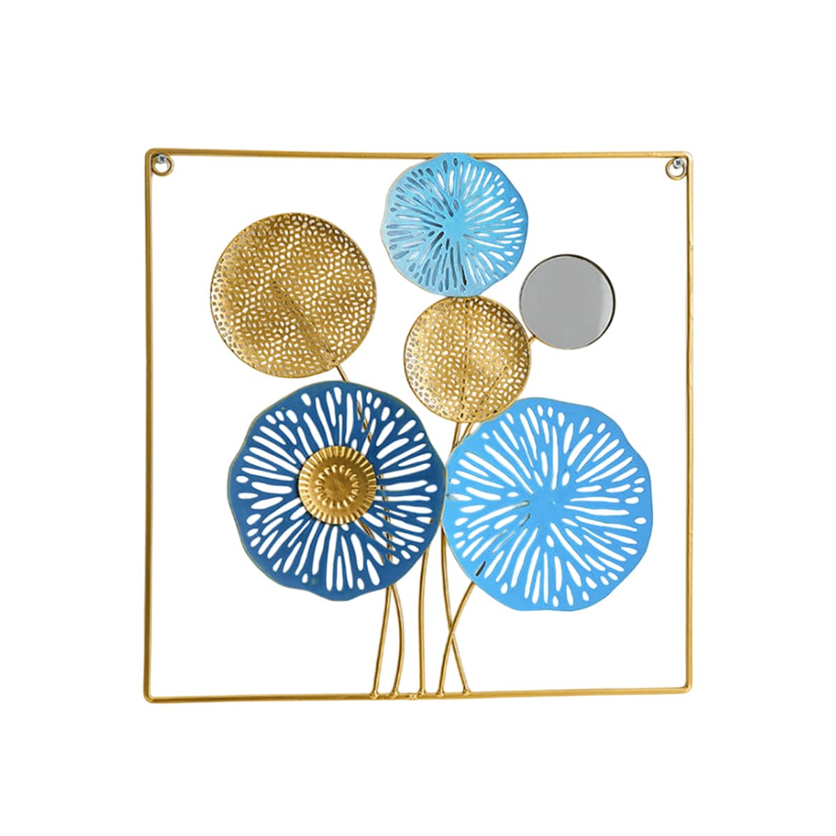 Wrought Iron Wall Decor Flower Design Hanging Ornament, Gold and Blue, 45 x 45 cm - view 2