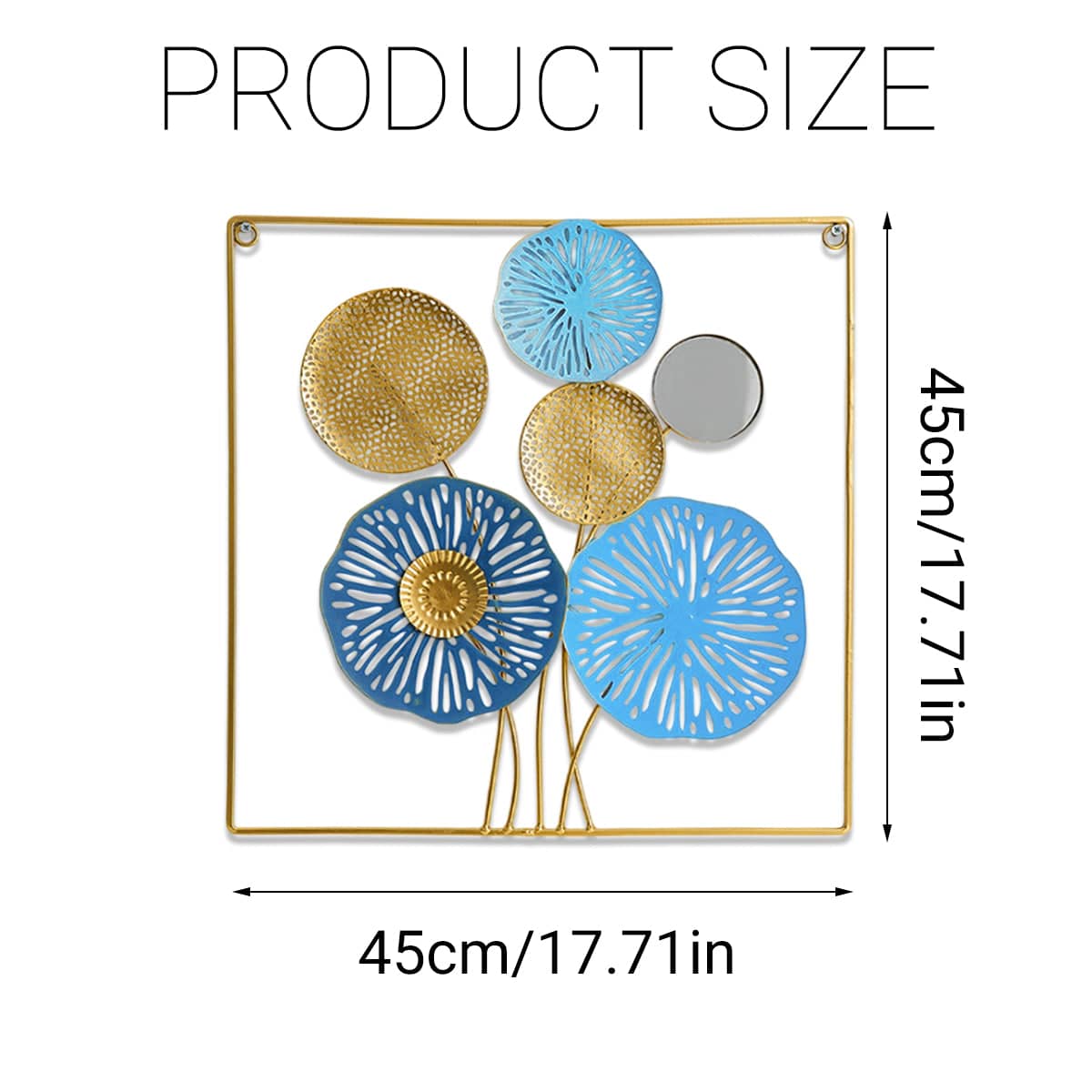 Wrought Iron Wall Decor Flower Design Hanging Ornament, Gold and Blue, 45 x 45 cm - view 3