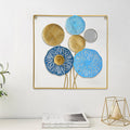 Wrought Iron Wall Decor Flower Design Hanging Ornament, Gold and Blue, 45 x 45 cm - view 5
