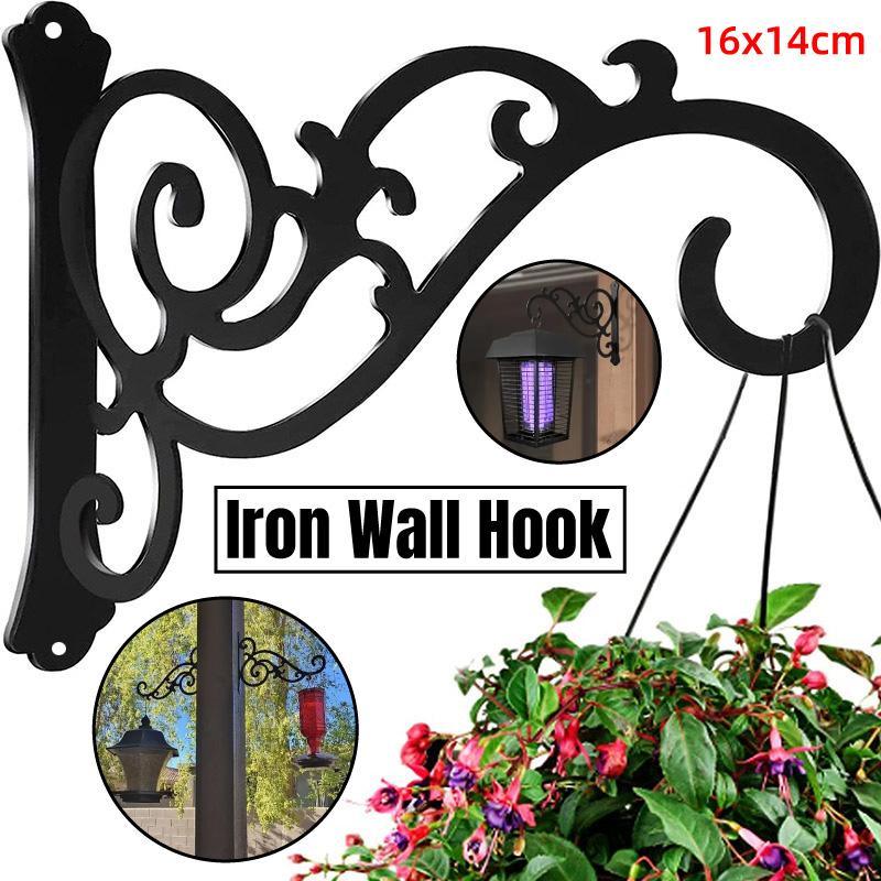 Wrought Iron Wall Hook for Hanging Plants and Baskets, Black