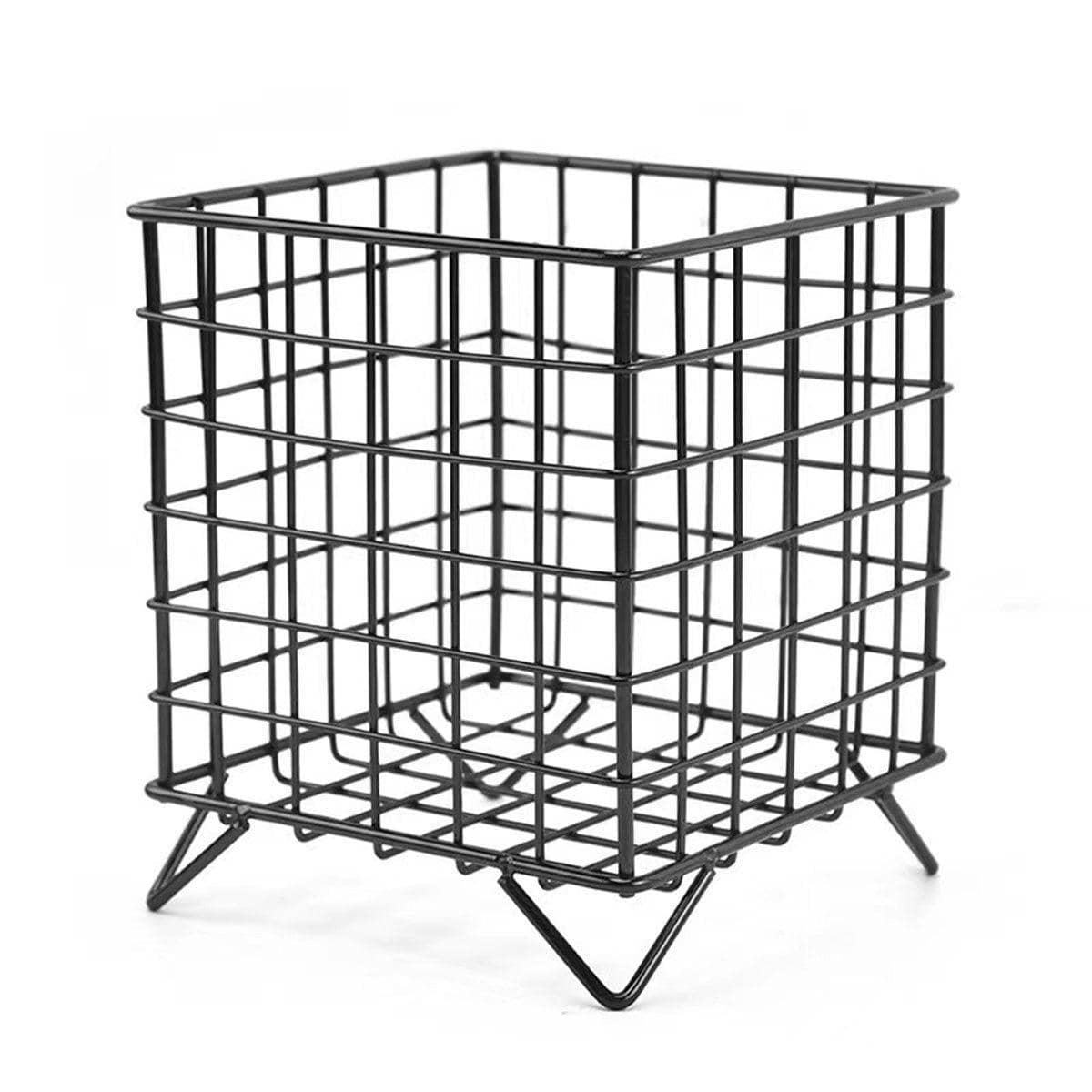 Wrought Iron Wire Storage Basket for Desktop and Cosmetics - Black