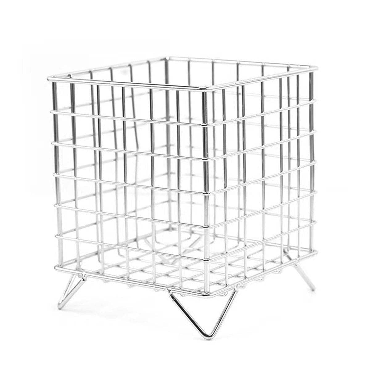Wrought Iron Wire Storage Basket for Desktop and Cosmetics - Silver