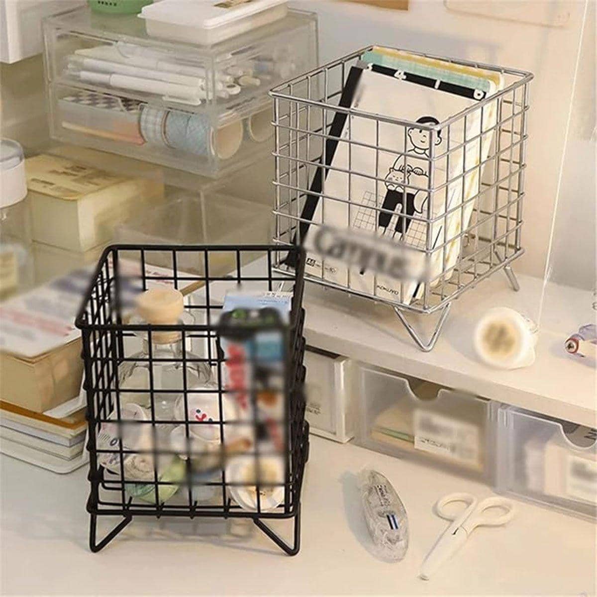 Wrought Iron Wire Storage Basket for Desktop and Cosmetics - Silver - view 5