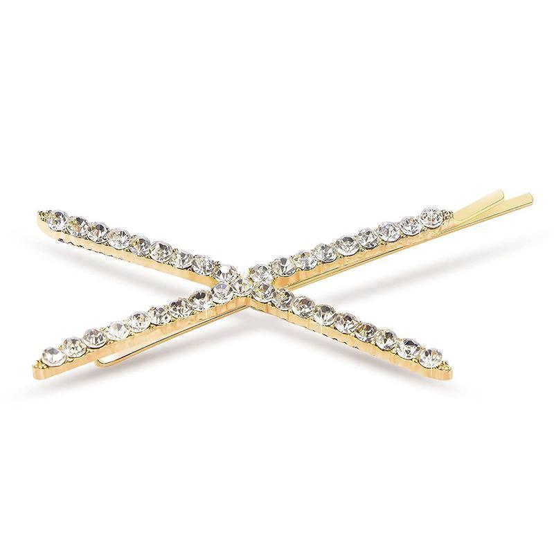 X Shaped Crystal Rhinestone Hair Clip - Gold