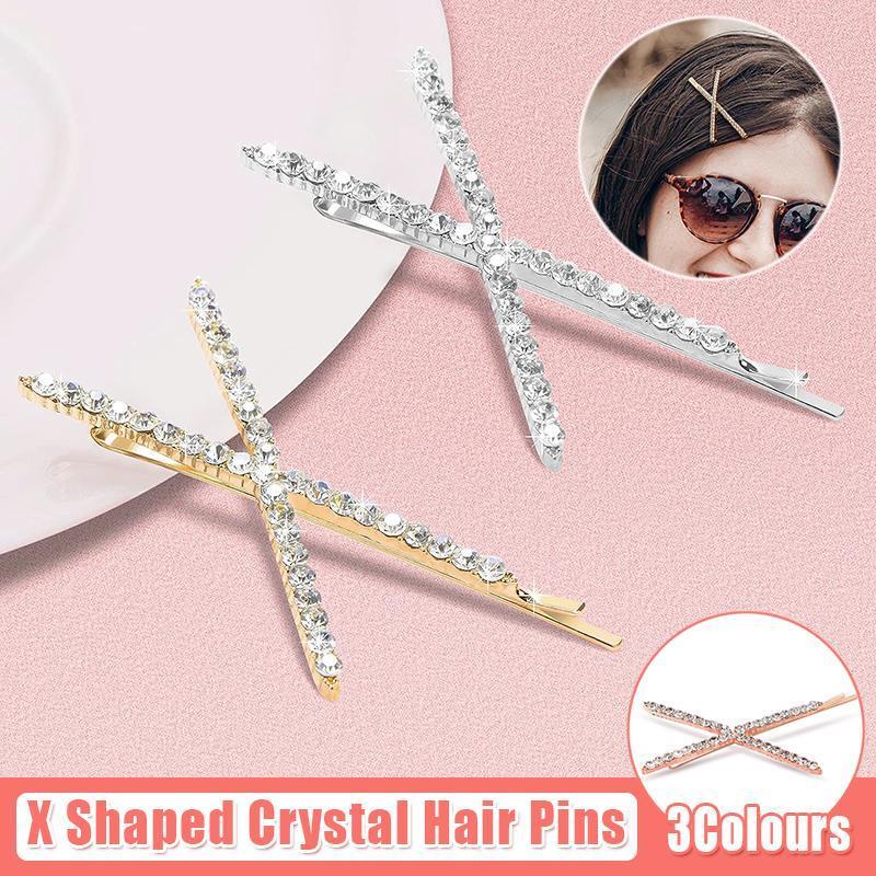 X Shaped Crystal Rhinestone Hair Clip - Rose Gold - view 2