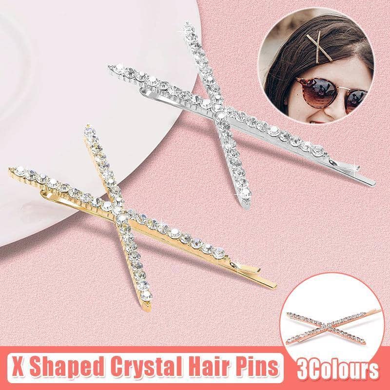 X Shaped Crystal Rhinestone Hair Clip - Silver - view 2
