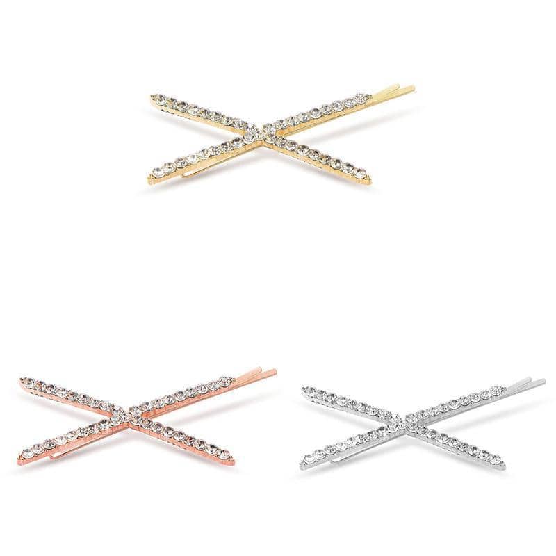 X Shaped Crystal Rhinestone Hair Clip - Silver - view 3