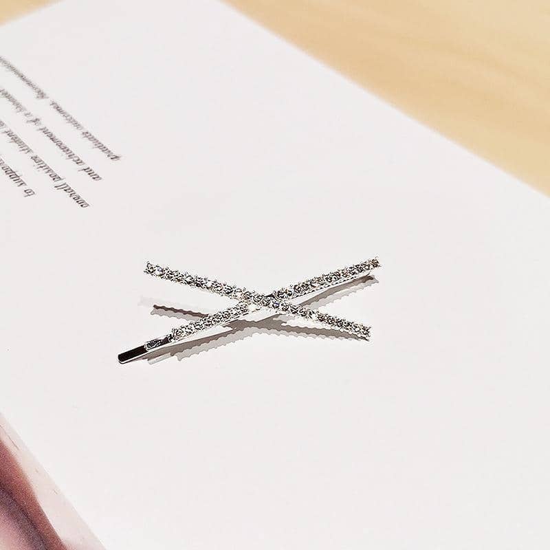 X Shaped Crystal Rhinestone Hair Clip - Silver - view 4