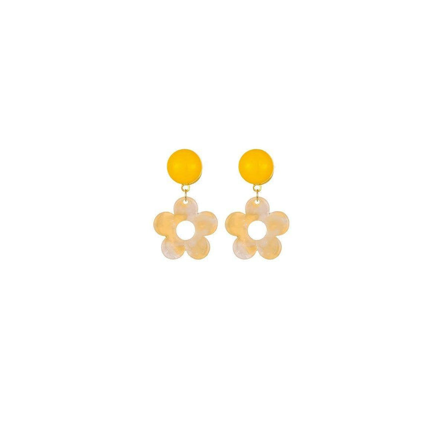 Yellow and Cream Floral Drop Earrings for Women, Resin Fashion Jewellery