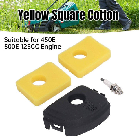 Yellow Cotton Lawn Mower Air Filter Set with Spark Plug for 450E, 500E and 125cc Engines