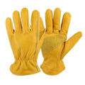 Yellow Cowhide Leather Work Gloves for Gardening and DIY - Size L (Length 24.9 to 25.9 cm)