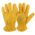 Yellow Cowhide Leather Work Gloves for Gardening and DIY - Size XL (Length 25.9 to 26.9 cm)