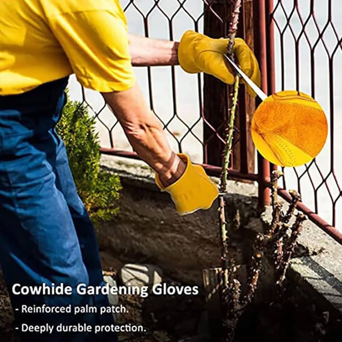Yellow Cowhide Leather Work Gloves for Gardening and DIY - Size XL (Length 25.9 to 26.9 cm) - view 5