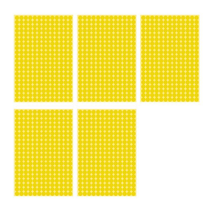 Yellow Round Dot Stickers - 8mm, 260 Dots, 5 Sheets