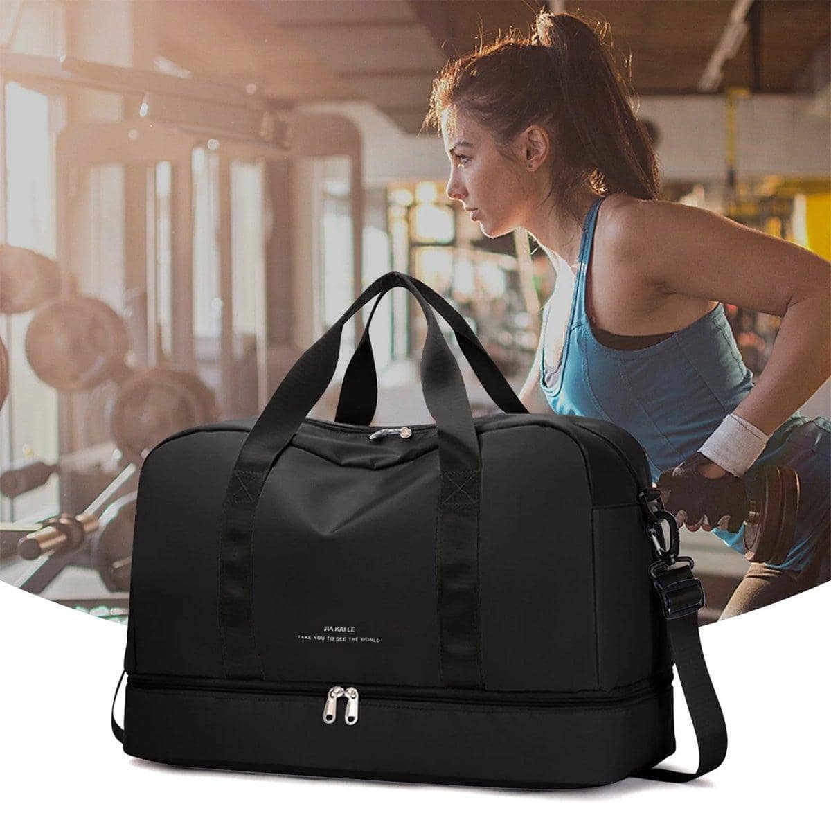 Yoga Fitness Bag - Large Travel Gym Bag, Black - view 4