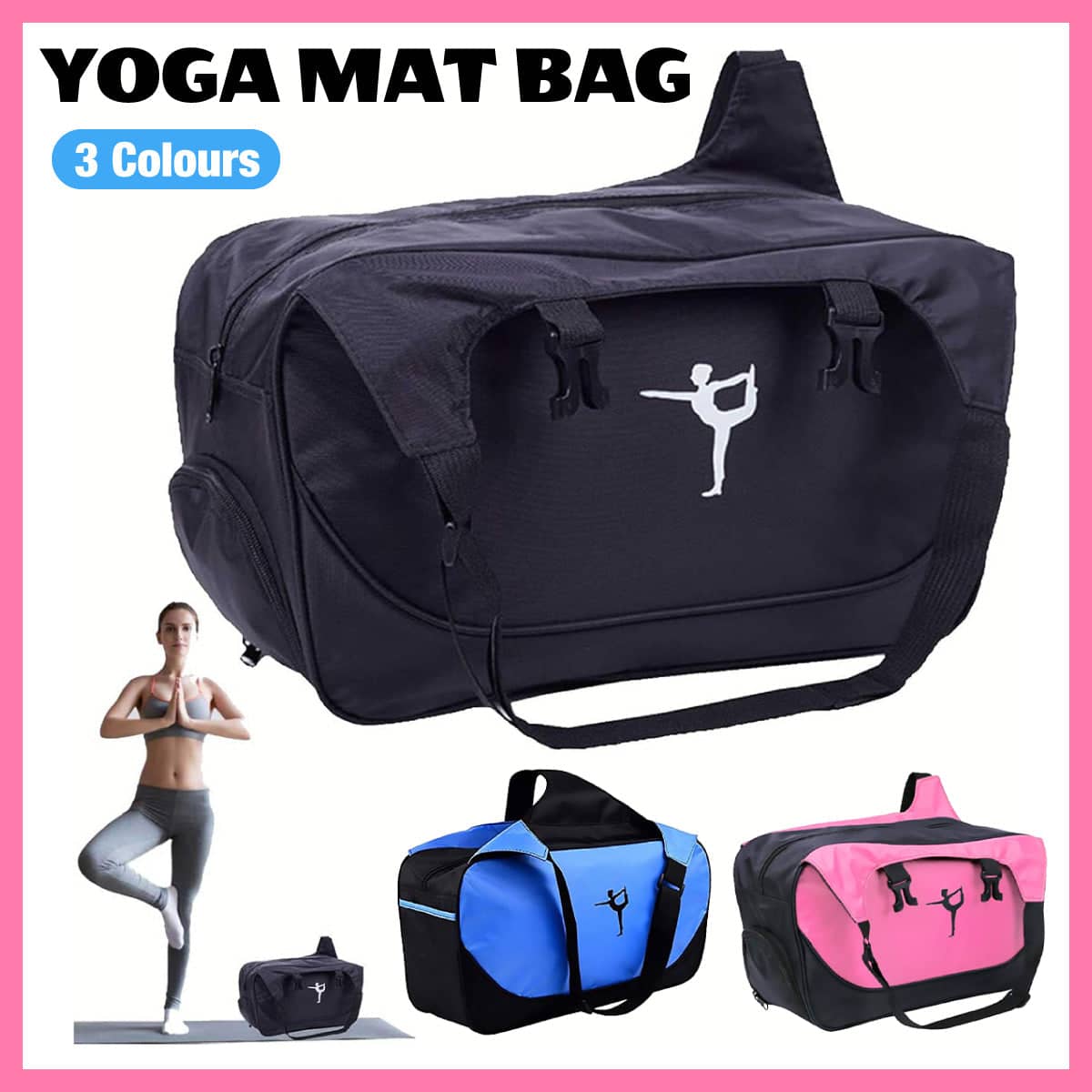 Yoga Mat Bag with Zip Closure and Shoulder Strap, 48 x 24 x 16 cm - Black - view 2