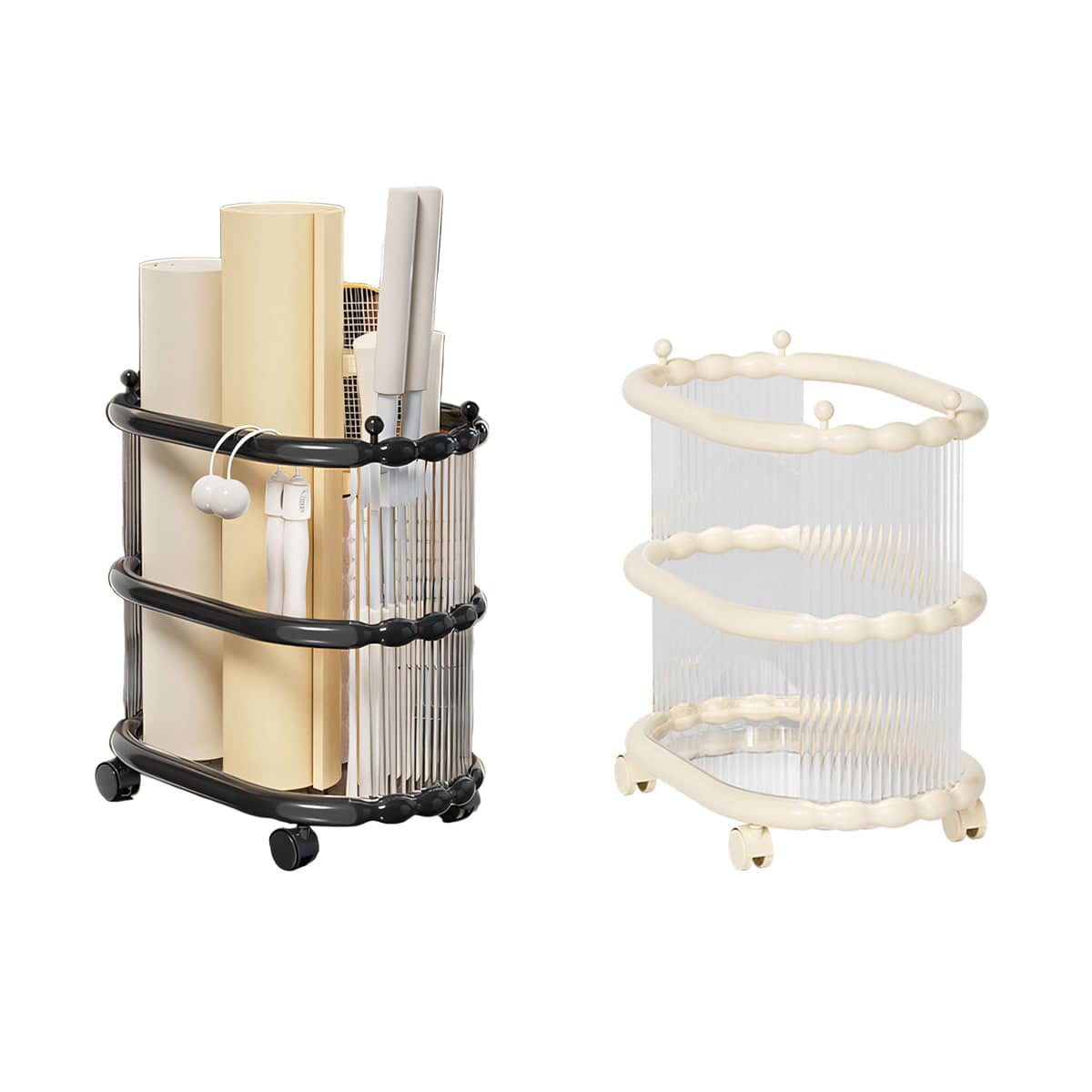 Yoga Mat Storage Rack Durable Plastic Organiser with Wheels and Hooks - White - view 3