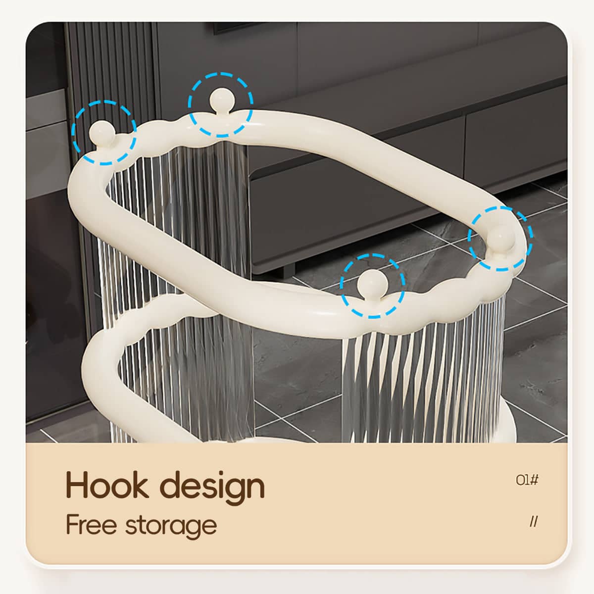 Yoga Mat Storage Rack Durable Plastic Organiser with Wheels and Hooks - White - view 5