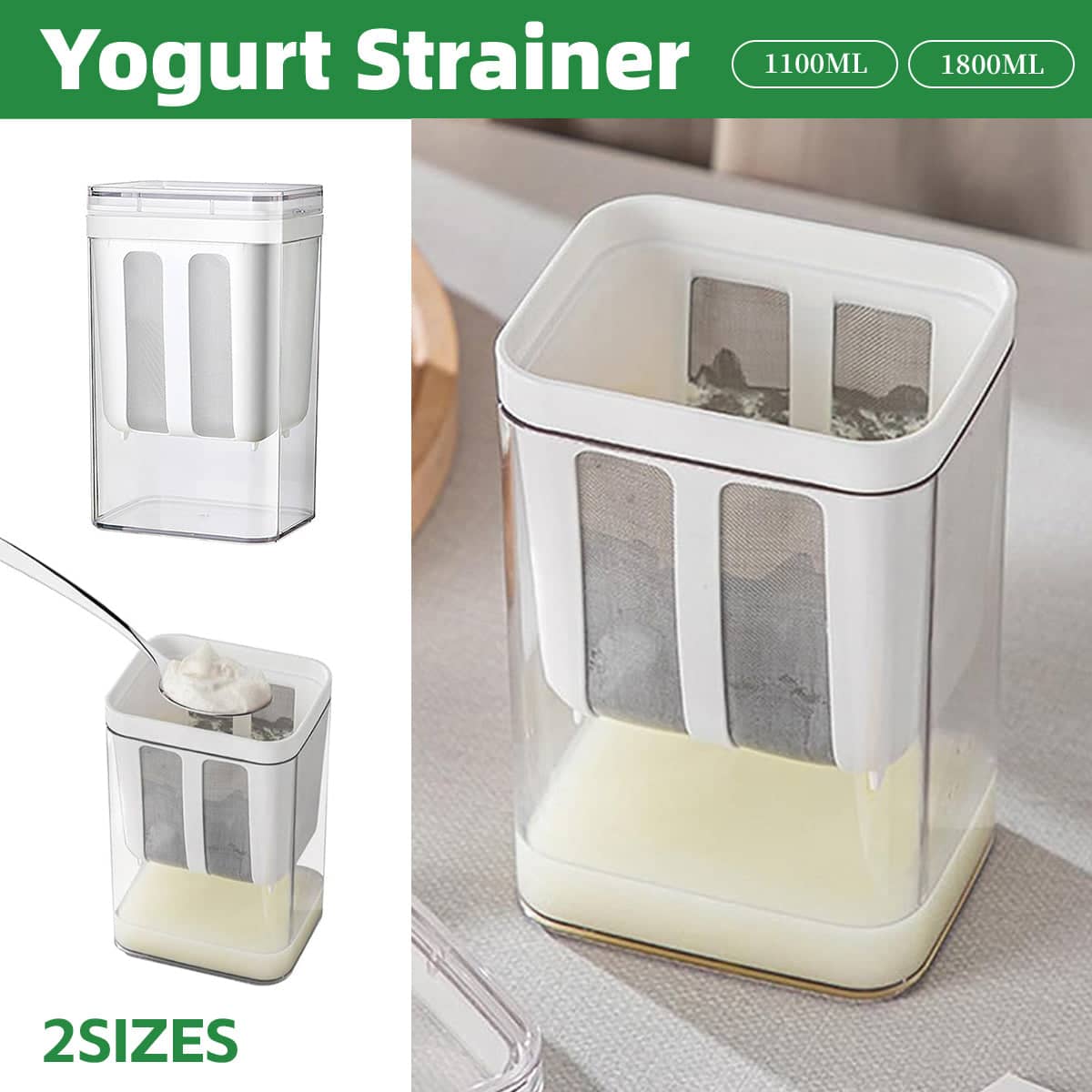 Yogurt Whey Strainer with Stainless Steel Mesh - 1100ml (17.6 x 10.8 x 9 cm) - view 2
