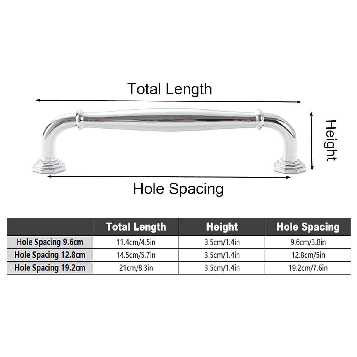 Zinc Alloy Cabinet Door Handle - Bright Silver, 128 mm Hole Spacing - view 4