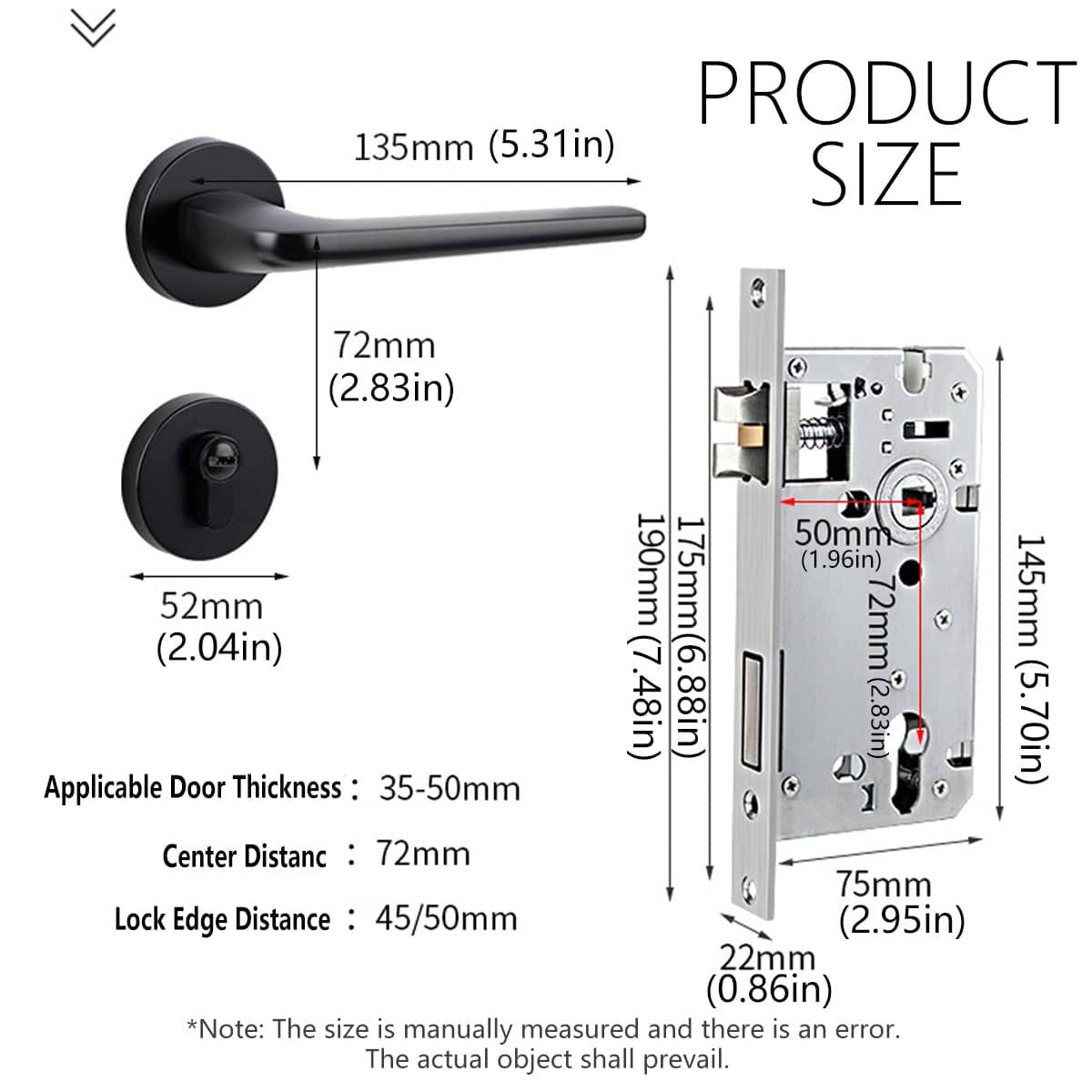 Zinc Alloy Privacy Door Handle Lock for Indoor Bedrooms - Black - view 4