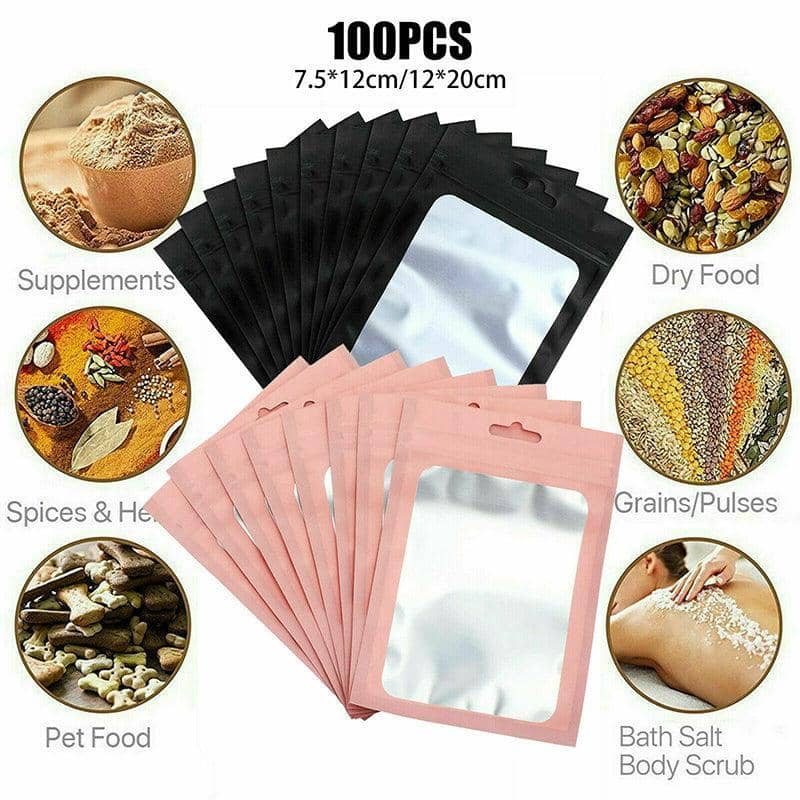 Zip Lock Aluminium Foil Packing Bags, Pack of 100 - Black, 7.5 x 12 cm - view 4