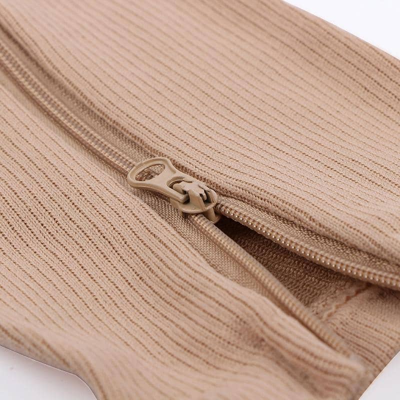 Zip-Up Compression Socks, Open Toe Knee Length - Beige, Size S/M (33 cm Length) - view 5
