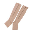 Zip-Up Compression Socks, Open Toe Knee Length - Beige, Size XXL (39 cm Length)