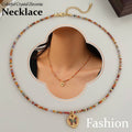Zircon Beaded Butterfly Pendant Necklace with Adjustable Chain, Multicolour