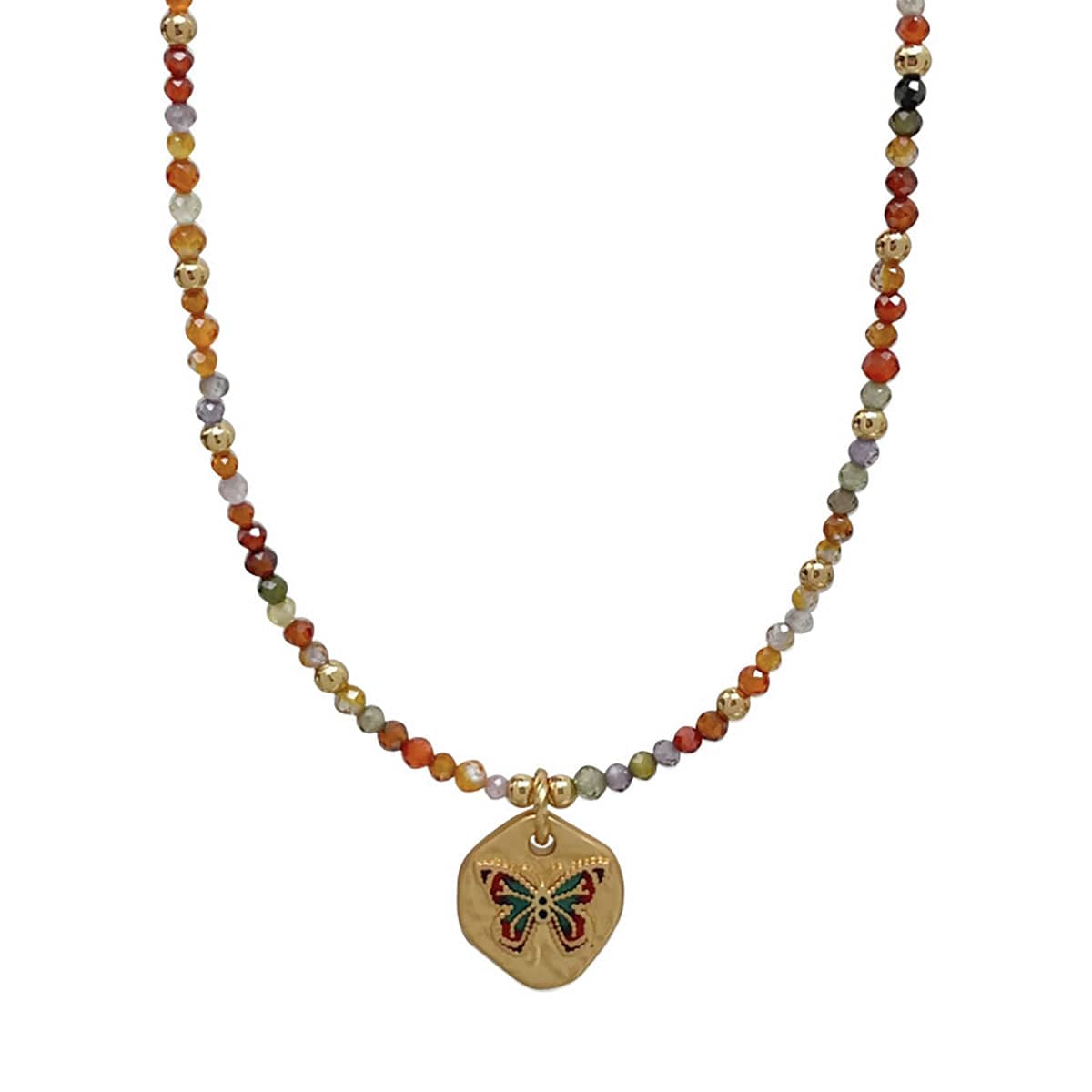 Zircon Beaded Butterfly Pendant Necklace with Adjustable Chain, Multicolour - view 2