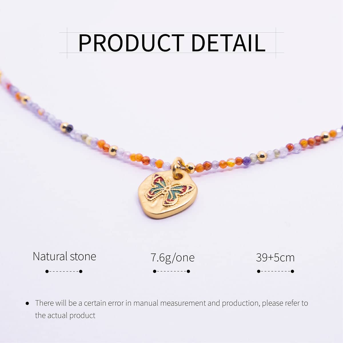 Zircon Beaded Butterfly Pendant Necklace with Adjustable Chain, Multicolour - view 3
