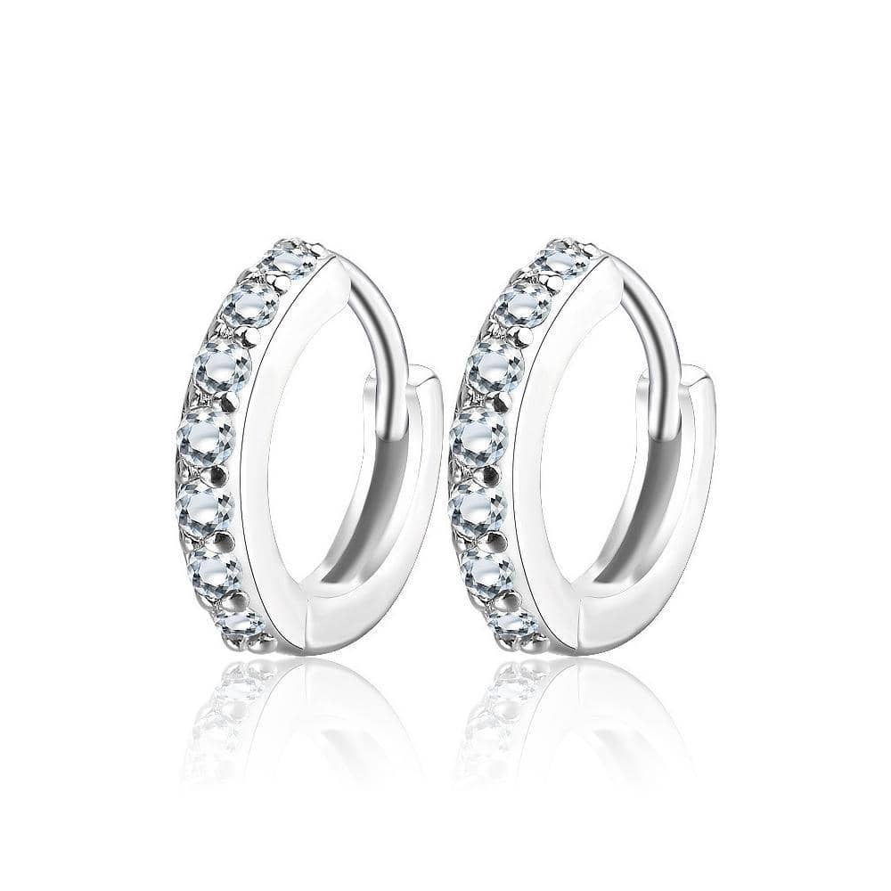 Zircon Hoop Earrings, 9 mm, 1 Pair - White