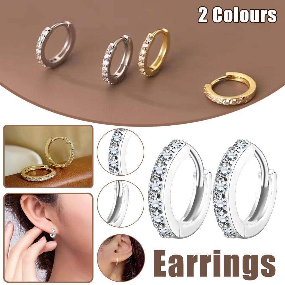 Zircon Hoop Earrings, 9 mm, 1 Pair - White - view 2