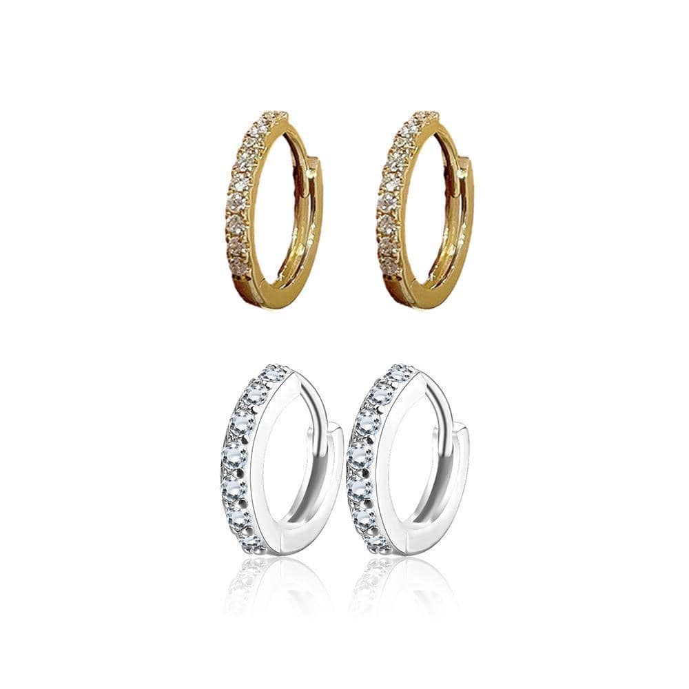 Zircon Hoop Earrings, 9 mm, 1 Pair - White - view 3