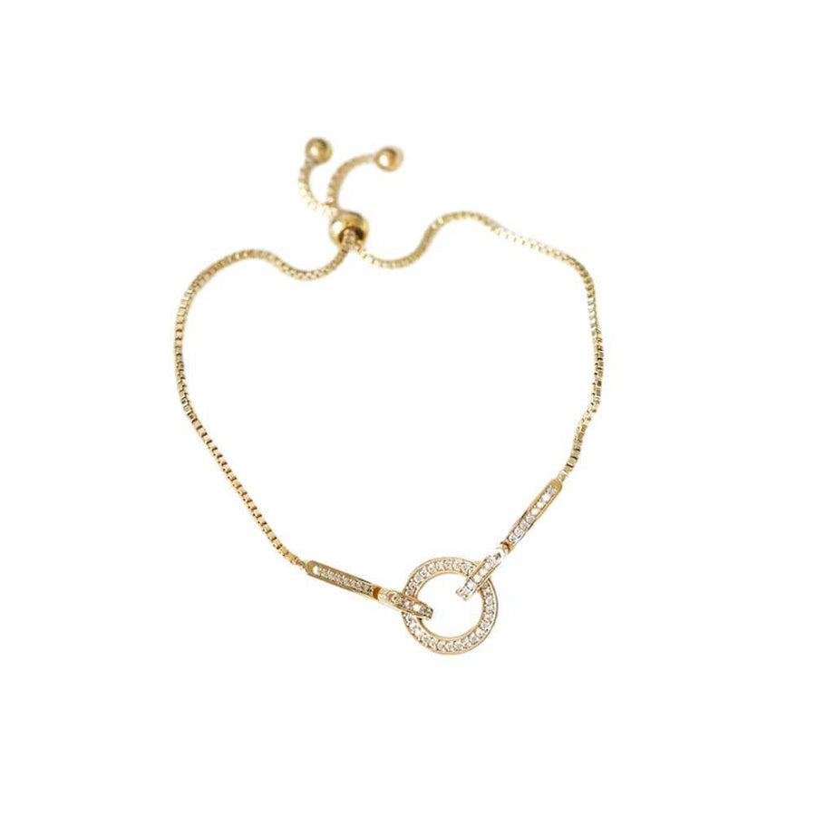 Zircon Rhinestone Adjustable Chain Bracelet for Women - Gold Crystal Ring