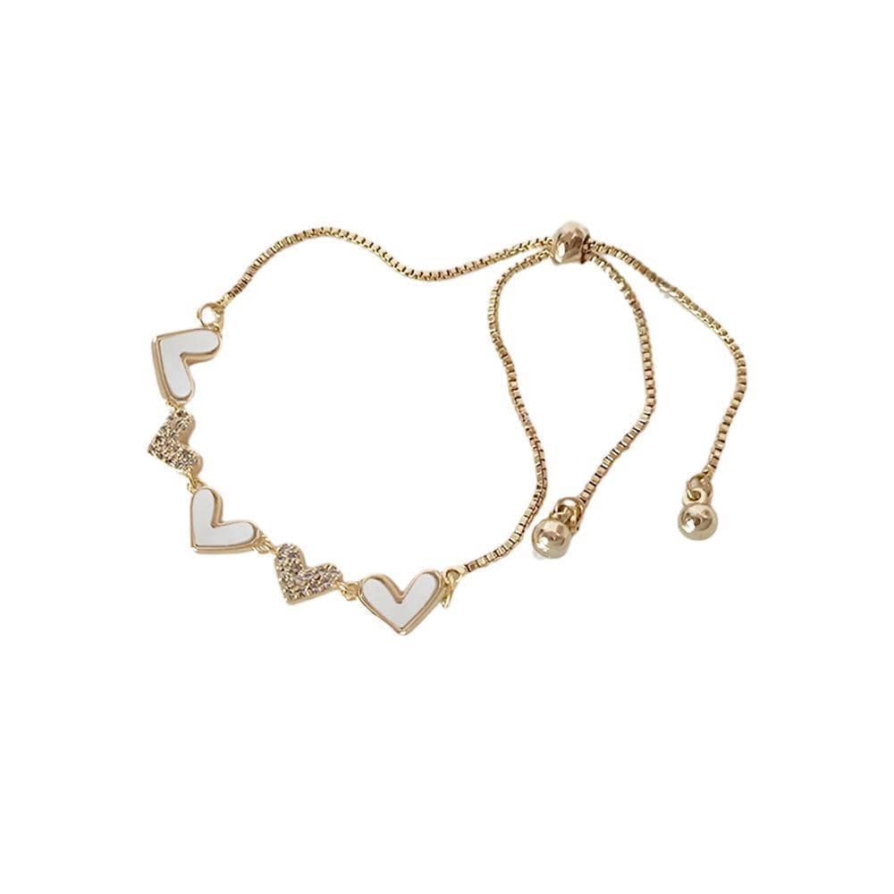 Zircon Rhinestone Adjustable Chain Bracelet for Women - Gold White Hearts
