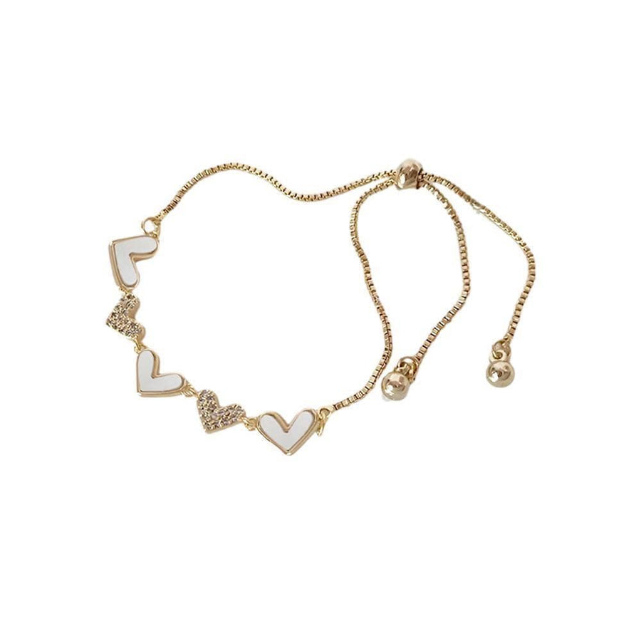 Zircon Rhinestone Adjustable Chain Bracelet for Women - Gold White Hearts