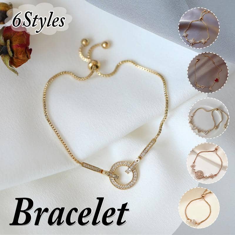 Zircon Rhinestone Adjustable Chain Bracelet for Women - Gold White Hearts - view 2