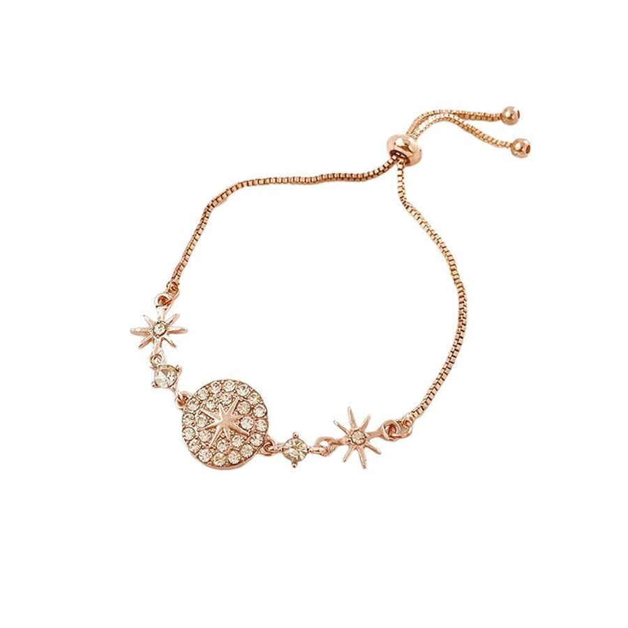 Zircon Rhinestone Adjustable Chain Bracelet for Women - Rose Gold Starburst Charms