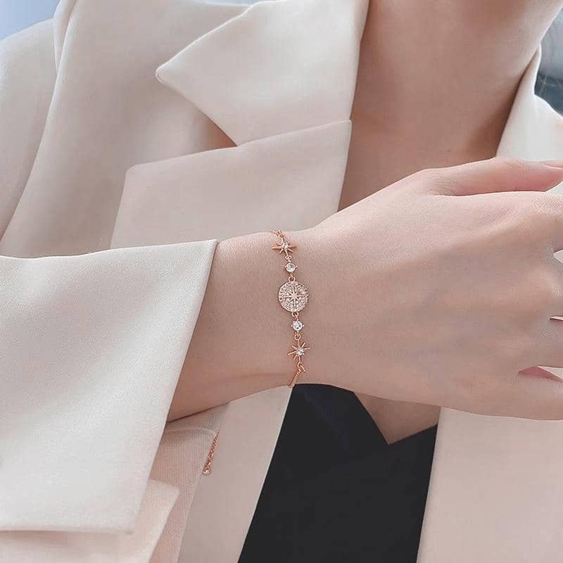 Zircon Rhinestone Adjustable Chain Bracelet for Women - Rose Gold Starburst Charms - view 5