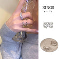 Zircon Ring with Bamboo Joint Design, Adjustable - Silver